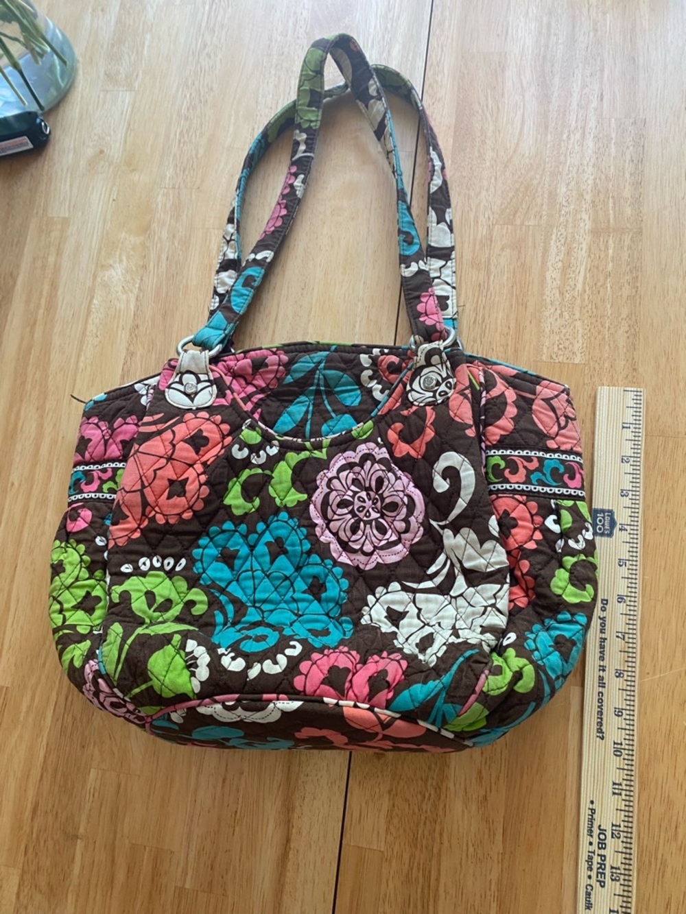 Vera Bradley Lola Quilted Floral Large Shoulder Purse in Brown and Pink - Picture 3 of 16